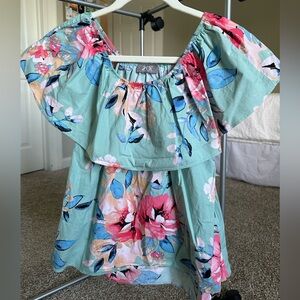 Blue and Pink Floral Off the Shoulder Blouse